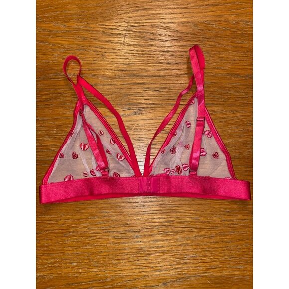 Sheer Mesh Triangle Bralette With Red Heart Embroidery & Adjustable Straps - Picture 4 of 4